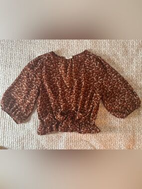 Sienna Sky Rust Brown Floral Print Tie-Neck Blouse